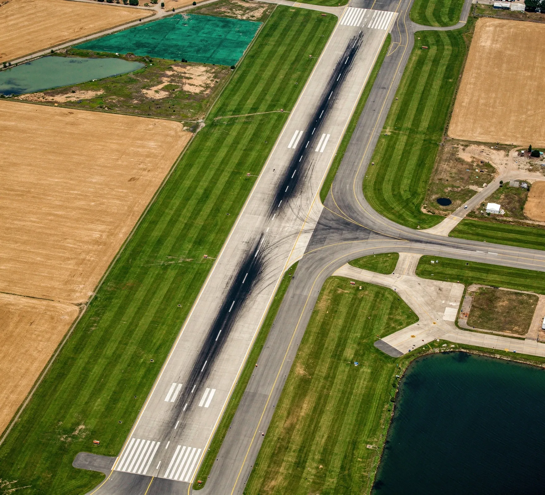 Runway and taxiways with grass infields